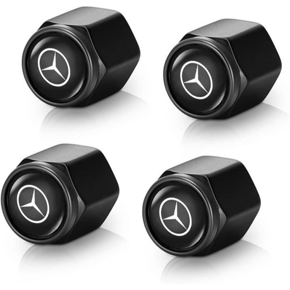 Mercedes Benz Valve Stem Caps 4 Pcs Black NIP